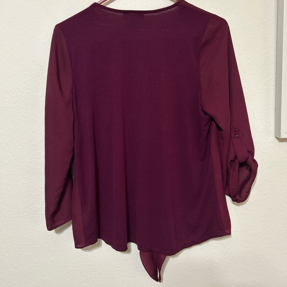 A. Byer Burgundy Front Tie Button Up Blouse Size M - Picture 6 of 7